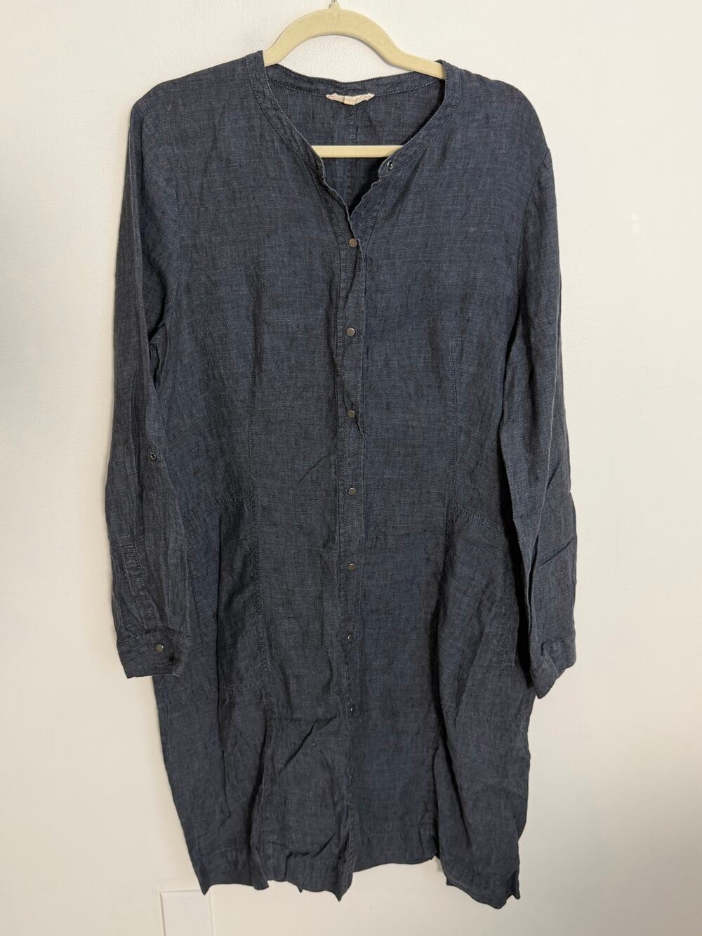 Eileen Fisher Denim linen snap front dress size Large